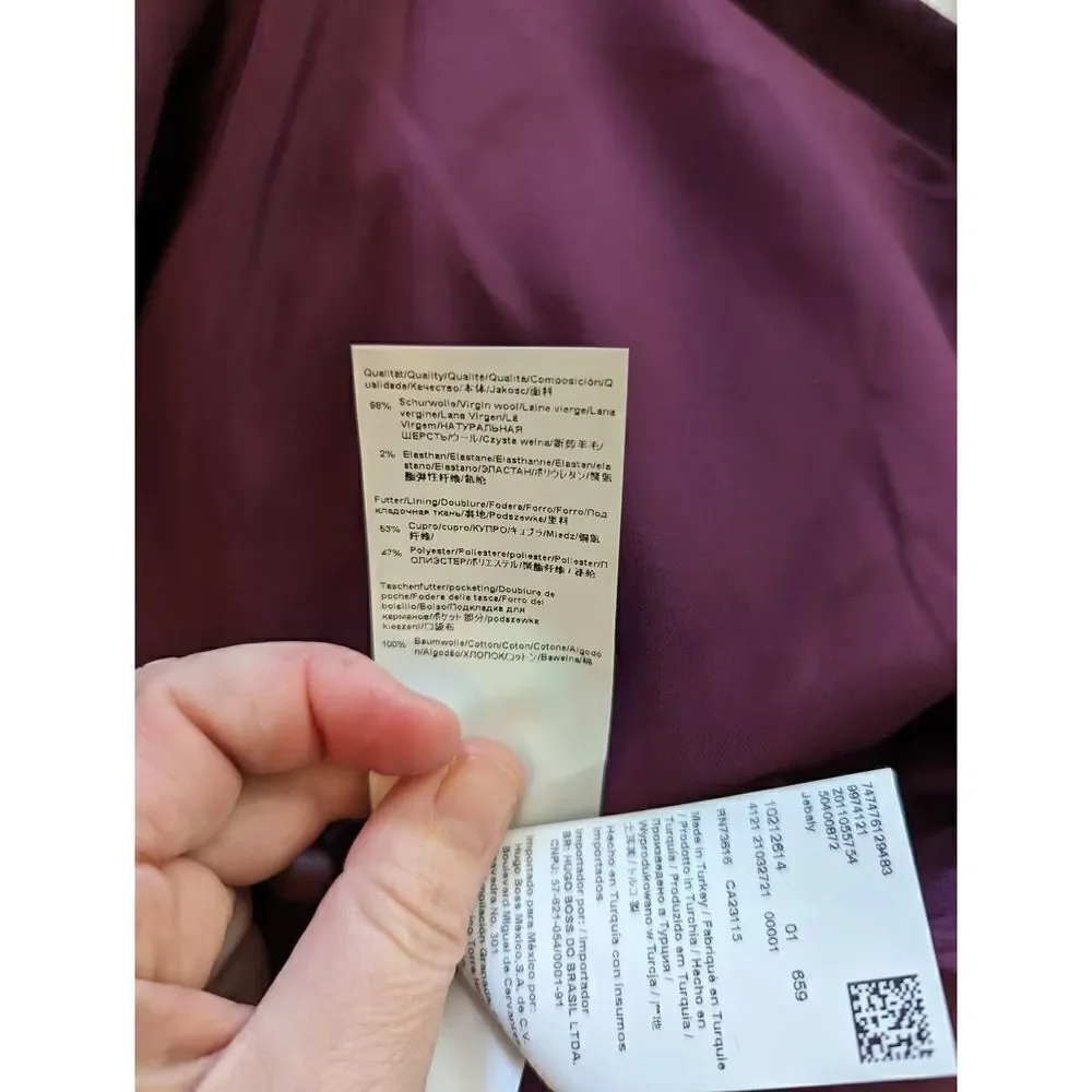 Hugo Boss eggplant purple wool button up jacket nwot sz 14 mandarin collar - Picture 7 of 8